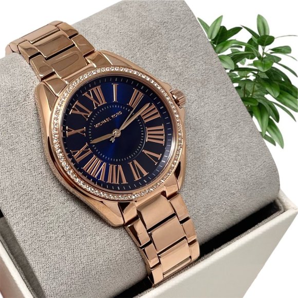 NWT MICHAEL KORS Kacie Rose-Gold Tone Navy Dial Crystals MK6930 Watch main image 9